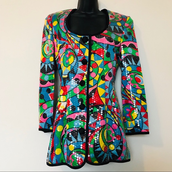 🔥 Vintage Silk Sequin Multicolor Dress 🔥/ Jacket Size 8